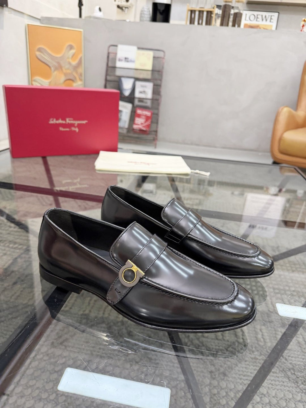 Salvatore Ferragamo Men's Ring Detail Slip-On Loafers