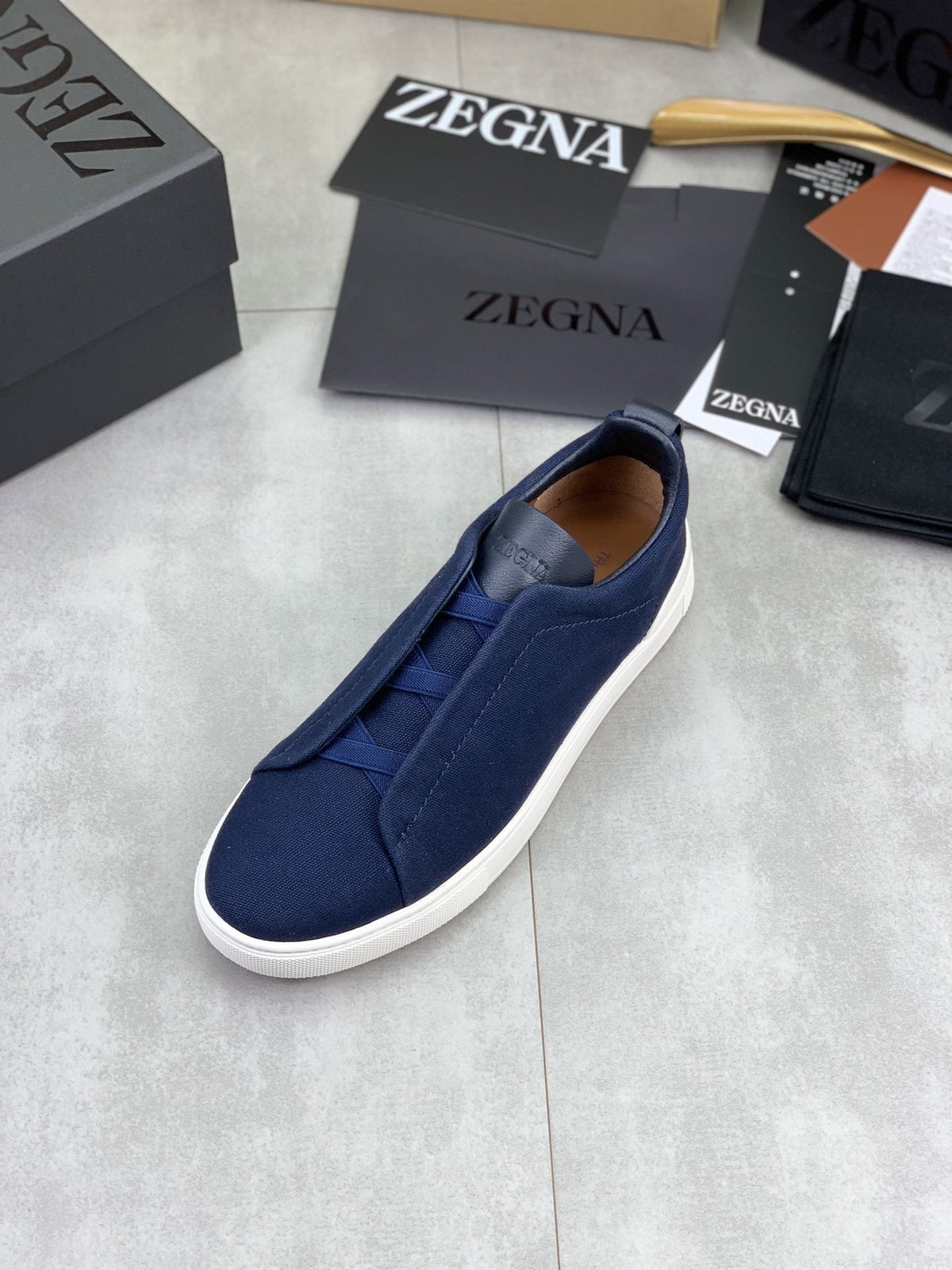 Zegna Triple Stitch Slip-On Sneakers - Canvas Upper