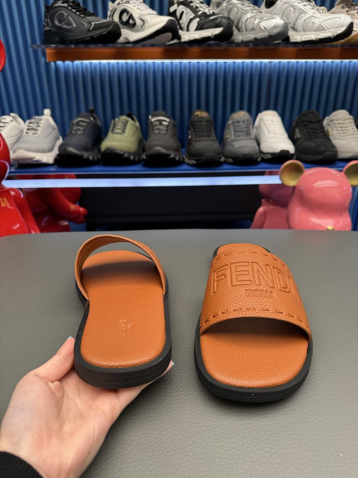 Fendi Embossed Logo Slide Sandals