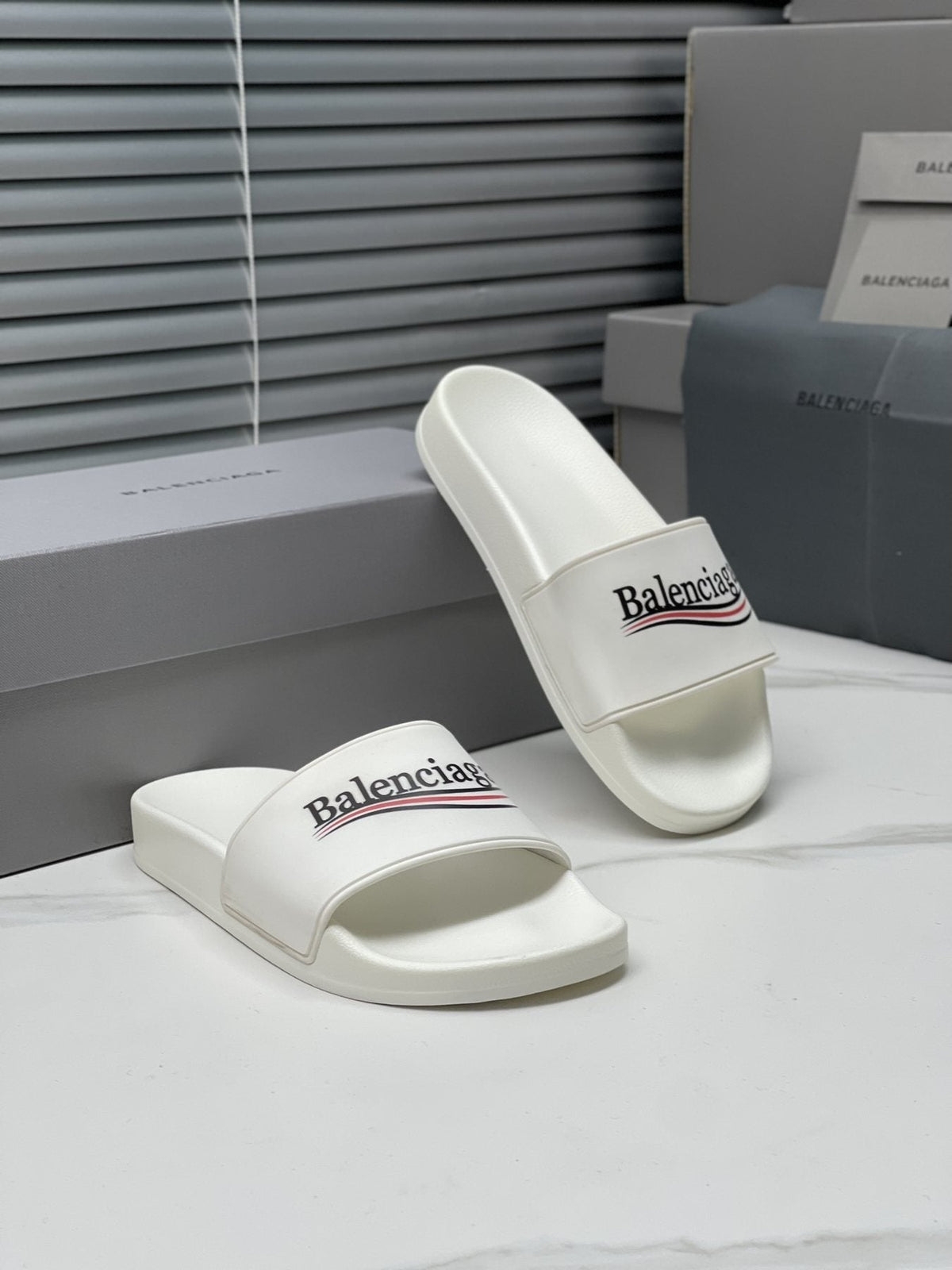 Balenciaga Logo Stripe Slide Sandals