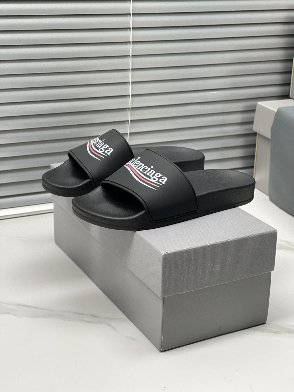 Balenciaga Logo Stripe Slide Sandals