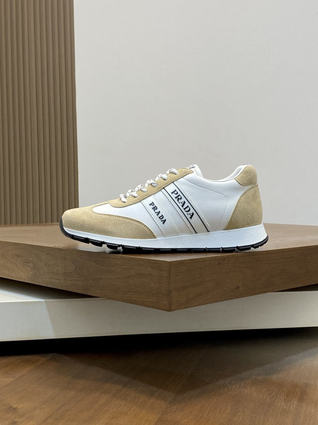 Prada Men's Geometric Panel Sneakers - Lace-Up Closure