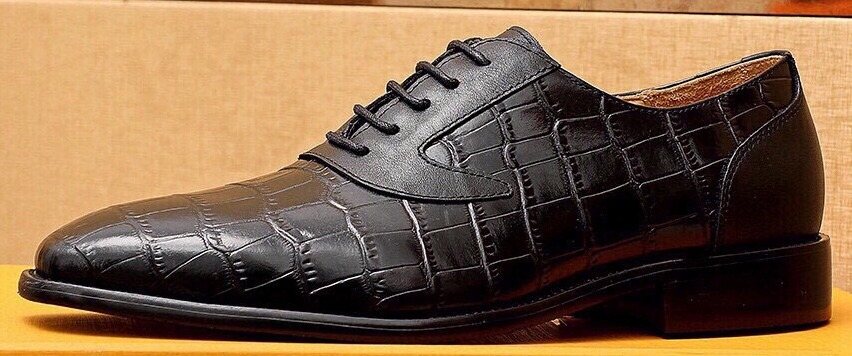 Louis Vuitton Crocodile-Embossed Lace-Up Dress Shoes