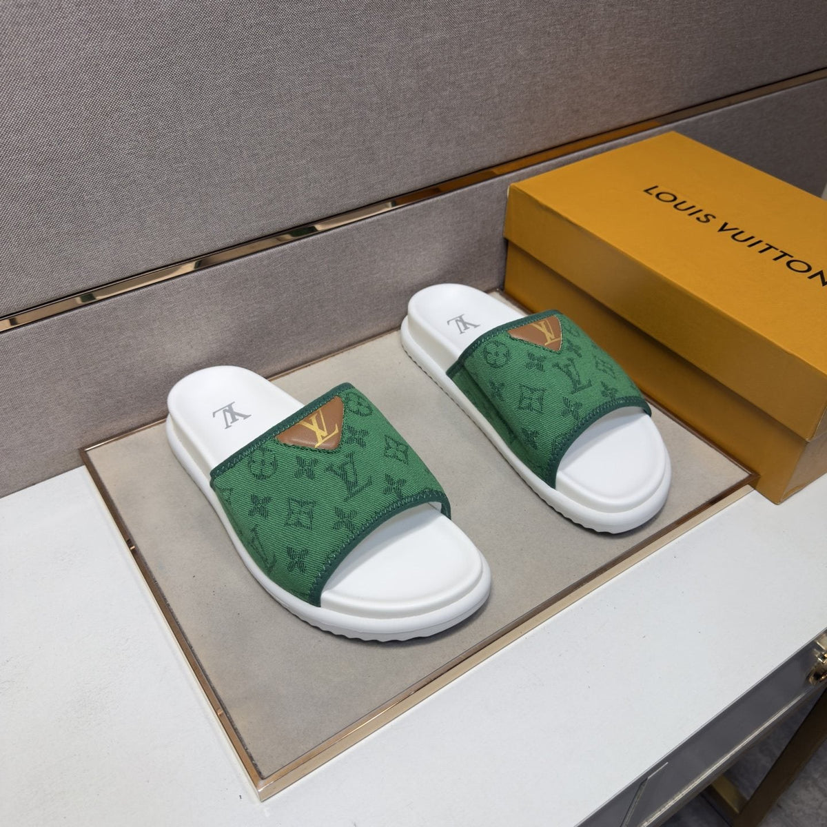 Louis Vuitton Navy Patterned Slide Sandals